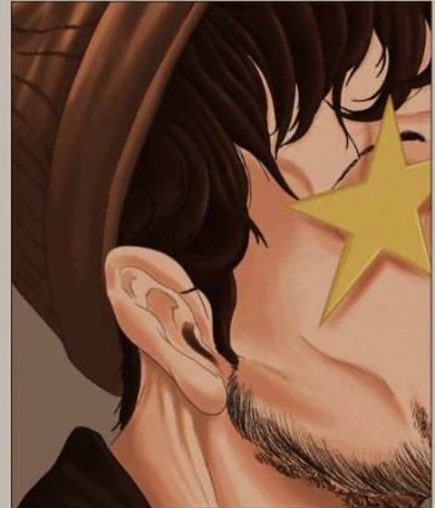 Illustrated artist with gold star eye patch